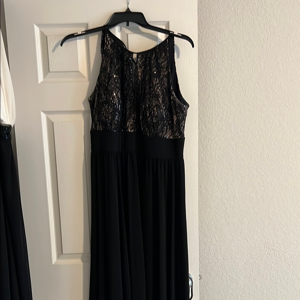 R & M Richards Black Halter Maxi Gown